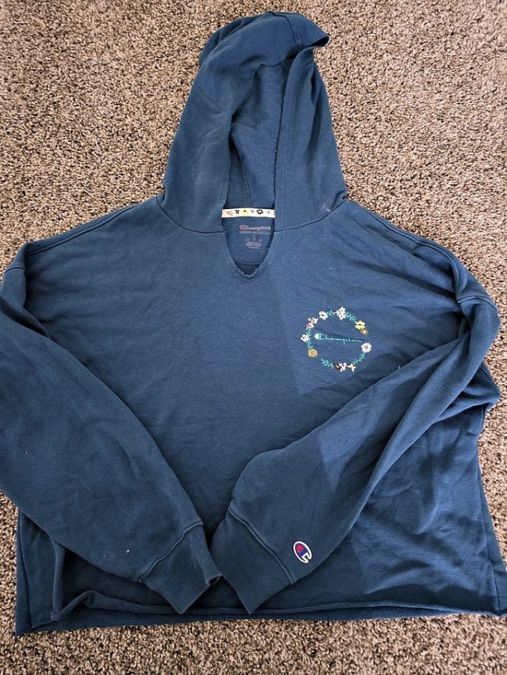 Champion Floral Logo Hoodie Size Large